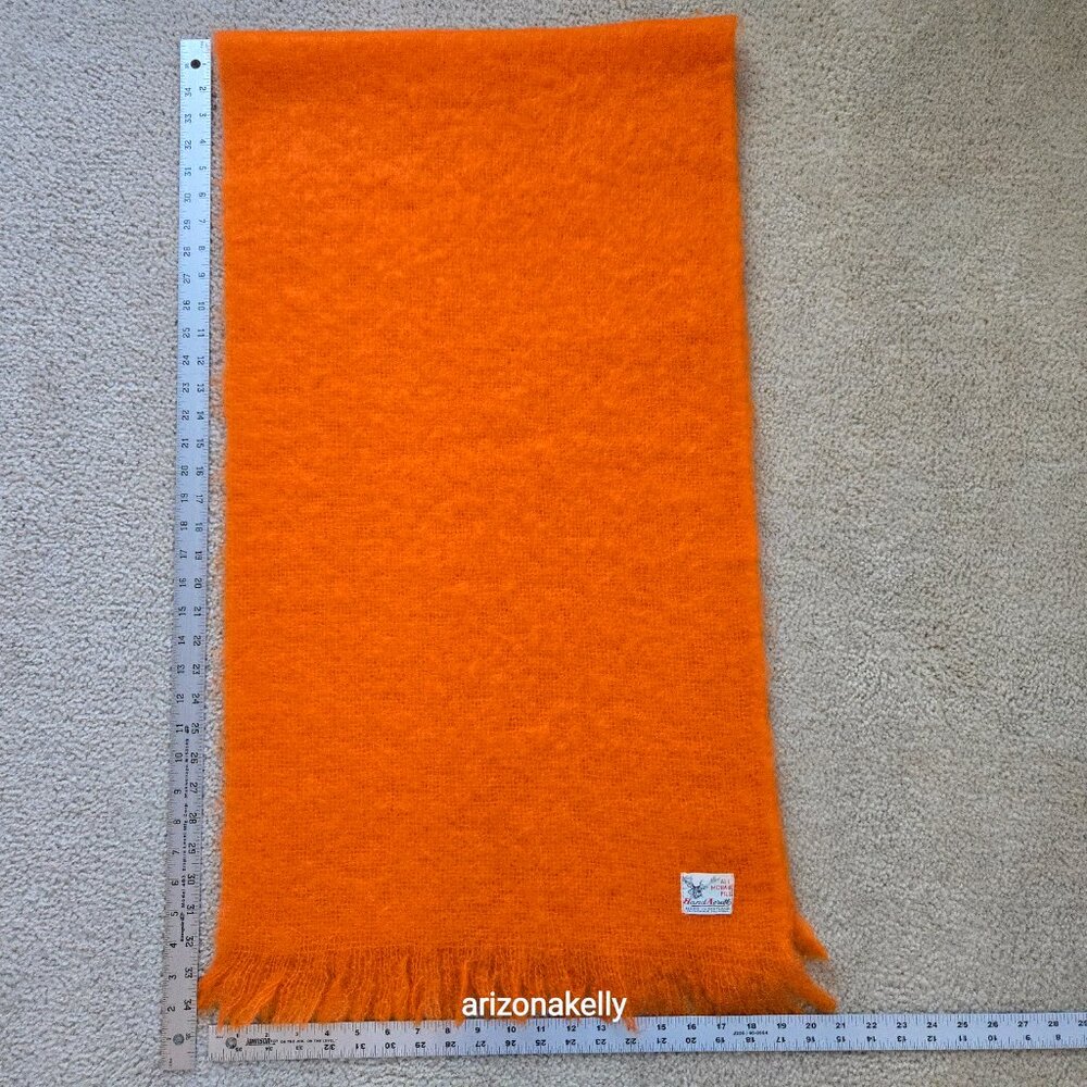 Vintage Hand Acraft Mohair & Wool Scarf Vibrant Orange - Picture 3 of 10